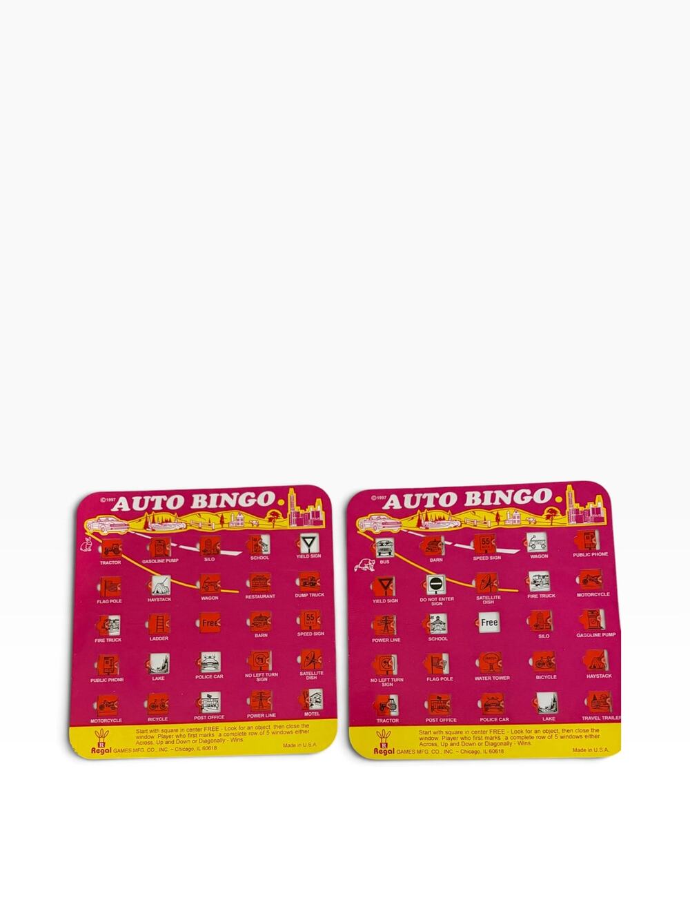 Vintage Regal Games Auto Bingo Travel Cards Set of 2 Pink Road Trip Shutter Game